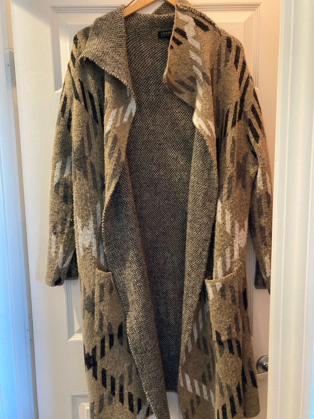 Joseph Olive Multi Chevron Open-Front Long Cardigan